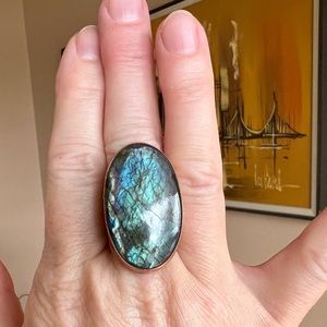 Green Labradorite and Copper Ring, adjustable